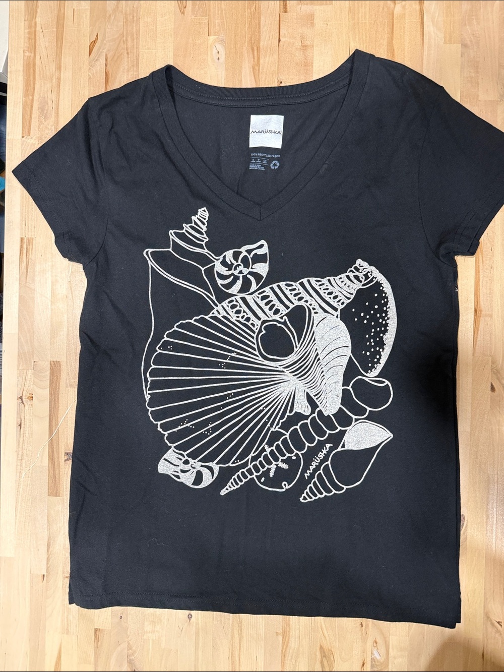Marushka Black V-Neck Shell Graphic Tee